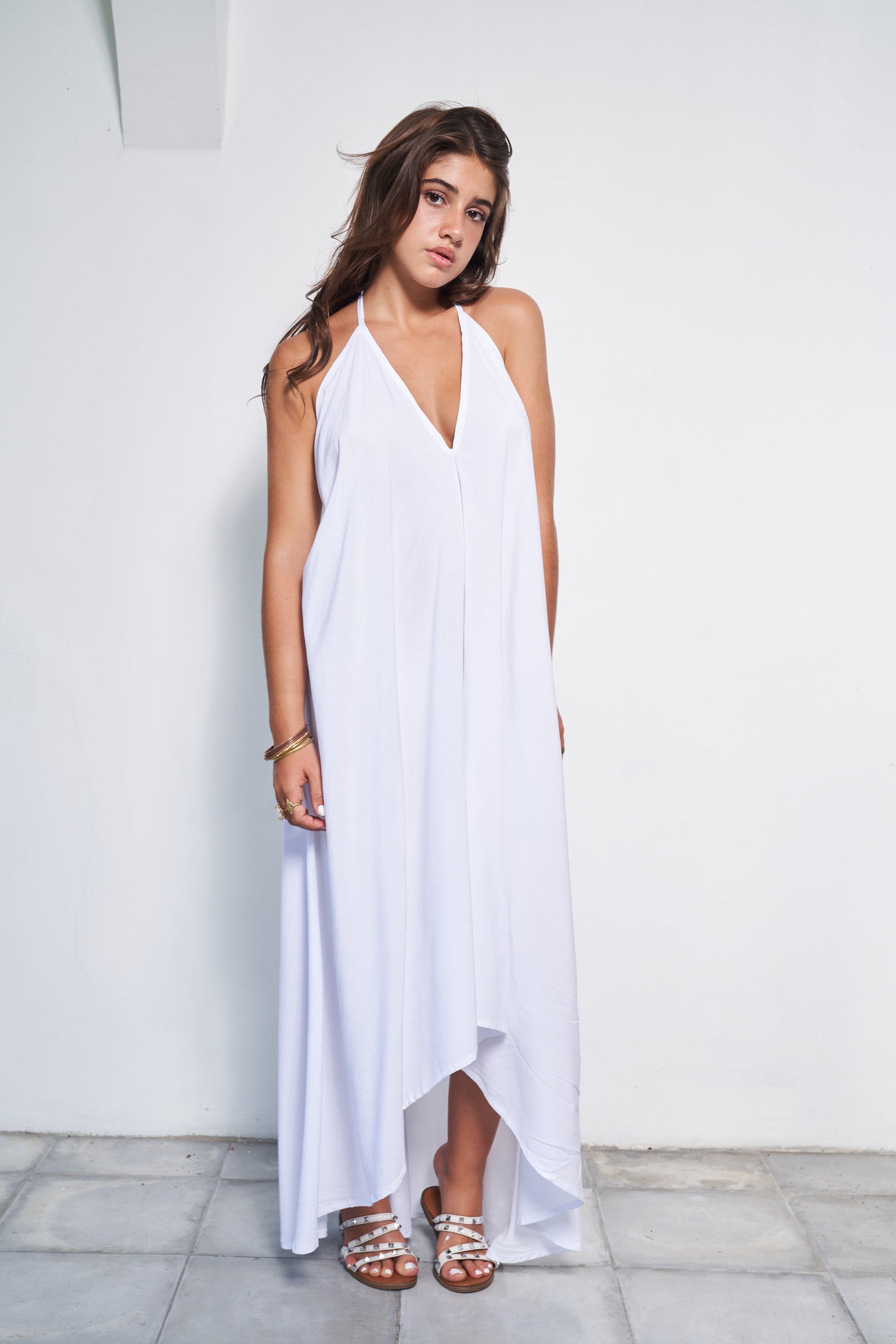 Belle halter dress – White