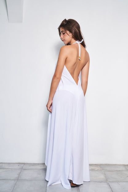 Belle halter dress – White